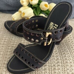 Salvatore Ferragamo Brown Perforated Leather Ankle Wrap Sandals 🌸🌷🌸🌷🌷